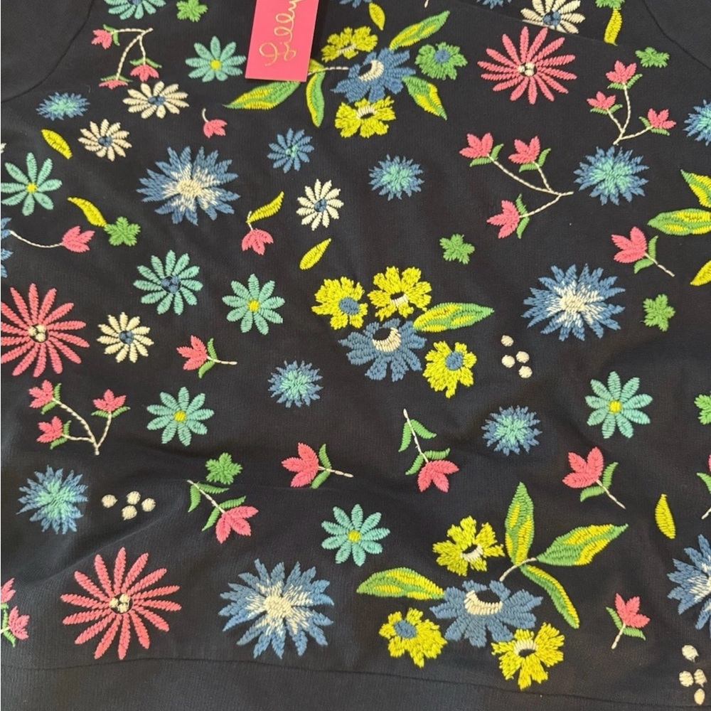 Lilly Pulitzer Rami Navy Sweatshirt with Floral Embroidery NWT - Picture 6 of 8